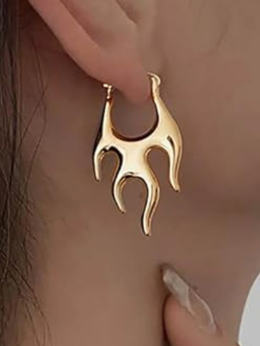 Flame Hoop Earrings Gold Fire Flame Dangle Earrings Statement Jewelry